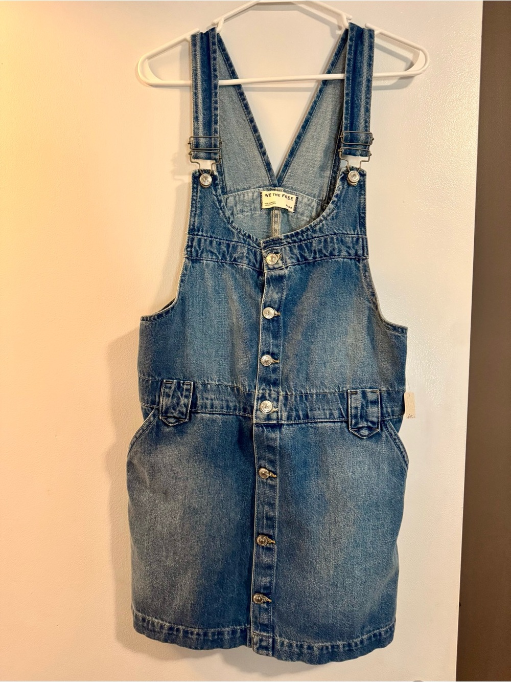 We The Free Denim Button-Front Overall Dress in Blue